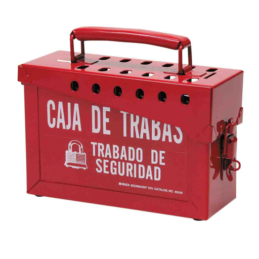 Product image for Brady 65040 Portable Metal Group Lockout Box, Spanish, Red, 40 Lock Capacity