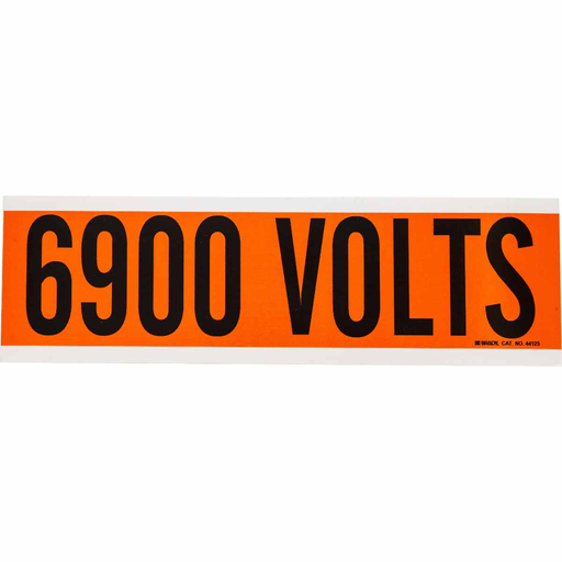 Product image for Brady 44125 6900 VOLTS Label, 2.25" H x 9" W x 0.0073" D, Black on Orange