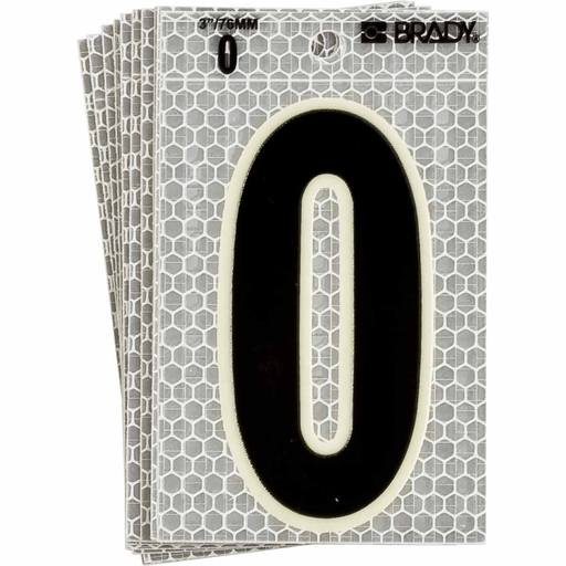 Product image for Brady 3020-0 3020 Series Glow in the Dark Number and Letter Labels, Black/Green Glow on Silver, Pack of 10 Labels, 0
