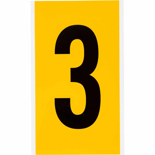 Product image for Brady 1570-3 15 Series Pressure Sensitive Vinyl Number Label - 6" H, Black on Yellow, 3