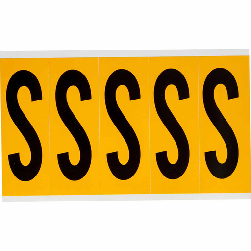Product image for Brady 1560-S 15 Series Pressure Sensitive Vinyl Letter Labels - 3.875" H, Black on Yellow, S