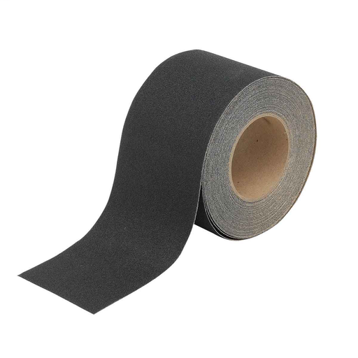 Product image for Brady 78191 Anti-Skid Tape Roll - Grit-Coated Polyester, Solid Color, Black, 4" x 60'