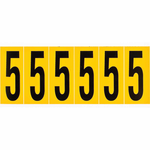 15 Series Pressure Sensitive Vinyl Number Labels - 2.938" H, Black on Yellow, 5
