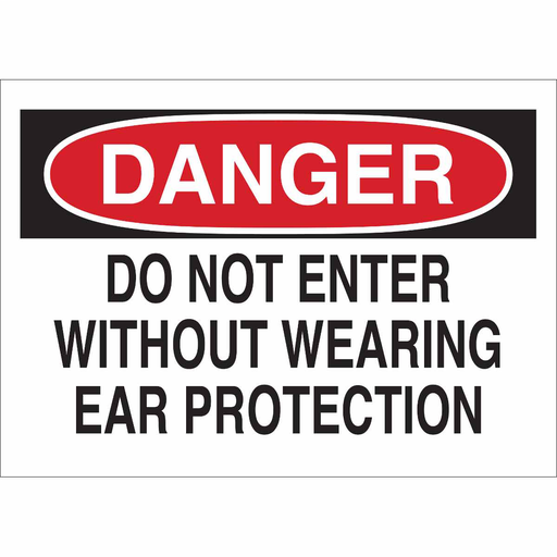 Product image for Brady 40652 DANGER Do Not Enter Without Wearing Ear Protection Sign, 10" H x 14" W x 0.035" D, Aluminum