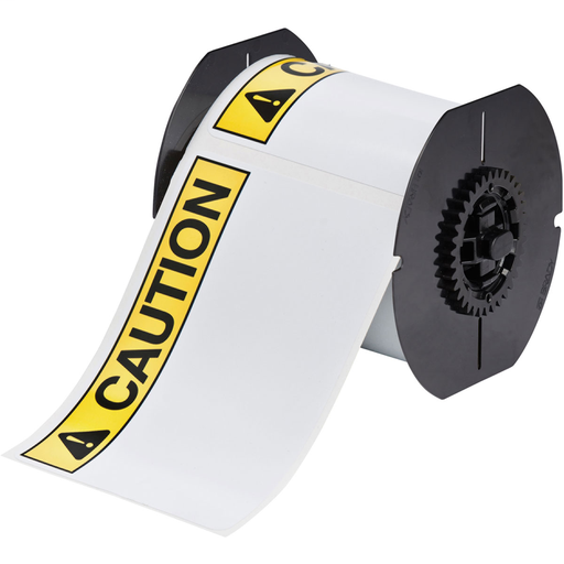 Product image for Brady B30-25-595-ANSICA B30 Series Indoor/Outdoor Vinyl Labels with Header, 4" H x 6" W, Roll of 175 Labels, Black/Yellow on White