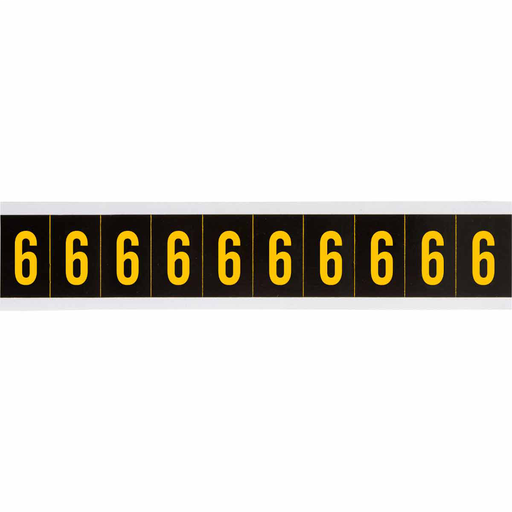 Product image for Brady 7897-6 Outdoor Utility Pressure Sensitive Vinyl Number Labels - 2" H, Yellow on Black, 6