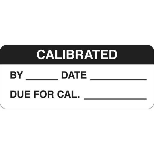 Product image for Brady 82589 CALIBRATED BY: DATE: DUE FOR CAL.: Write-on Inspection Labels, 0.625" H x 1.5" W x 0.0034" D, Black on White