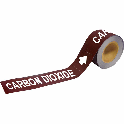 Product image for Brady 108699 CARBON DIOXIDE Pipe Marker, 1" H x 8" W, Roll of 25 Each, Fits Pipes 1.5" Dia. Thru 2" Dia.