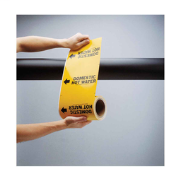 Black Liquor Pipe Marker, 30' H x 12" W, Roll of 30', Fits Pipes, 2.5" Dia. Thru 6" Dia.