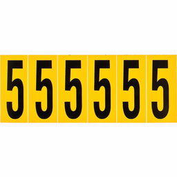 15 Series Pressure Sensitive Vinyl Number Labels - 2.938" H, Black on Yellow, 5