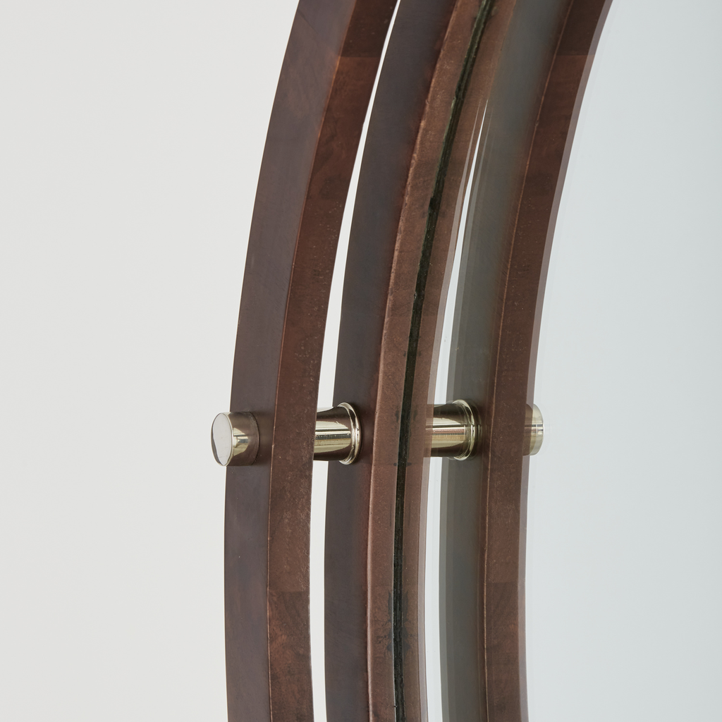 30" W x 30" H x 3" E Decorative Wooden Frame Mirror in Dark Wood and Polished Nickel