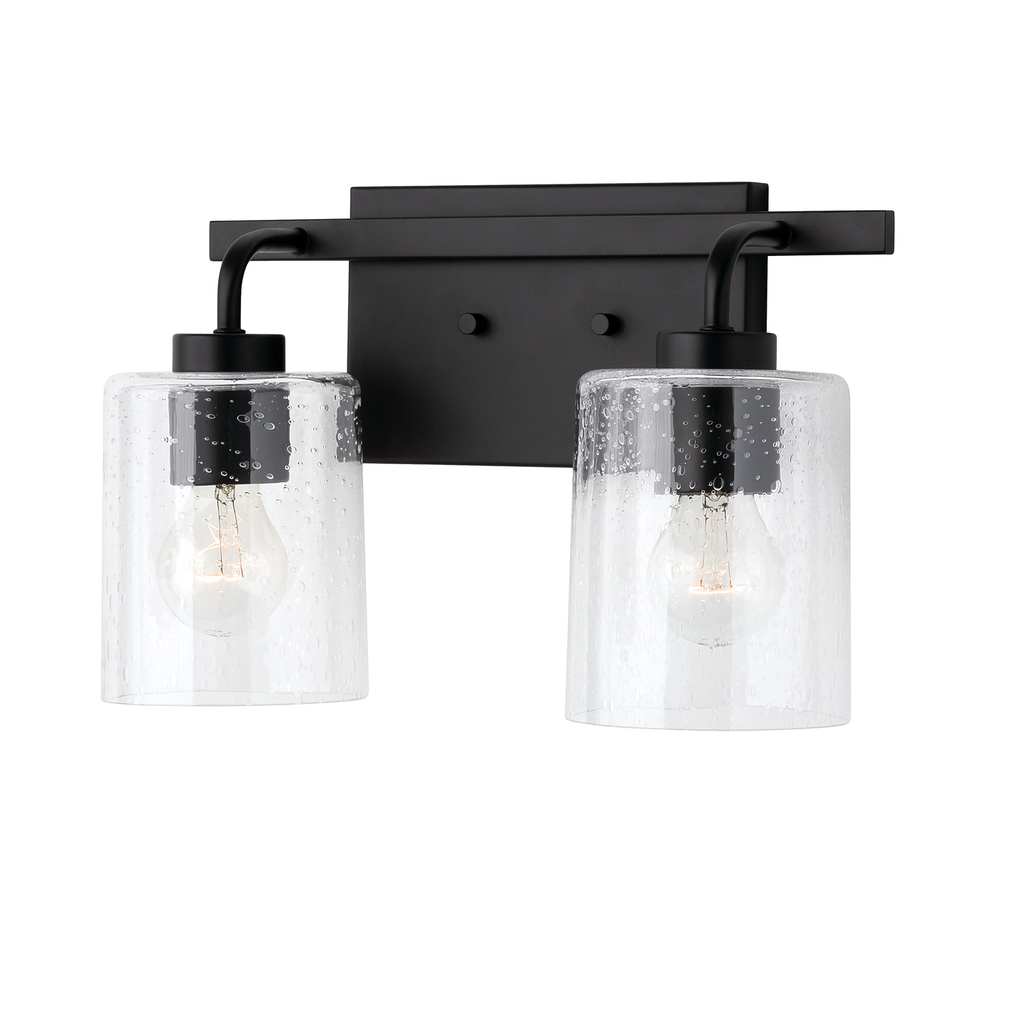 14.5" W x 9" H x 6" E 2-Light Clear Seeded Glass Vanity in Matte Black