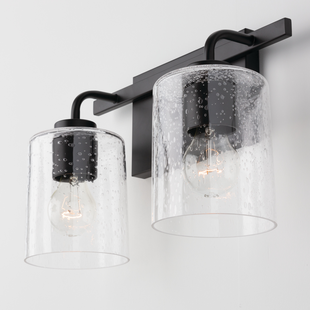 14.5" W x 9" H x 6" E 2-Light Clear Seeded Glass Vanity in Matte Black