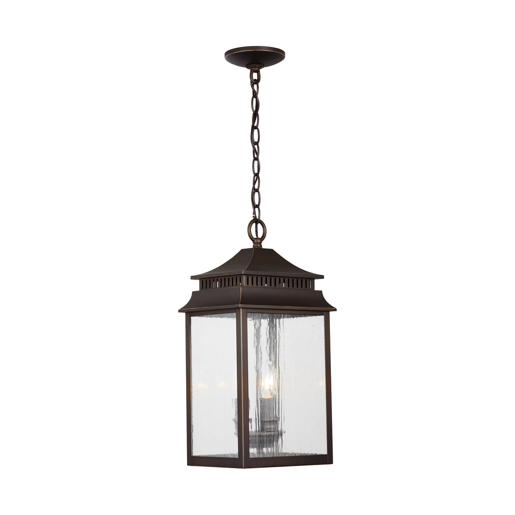10" W x 20" H 3-Light Antiqued Water Glass Outdoor Hanging Lantern in Oiled Bronze