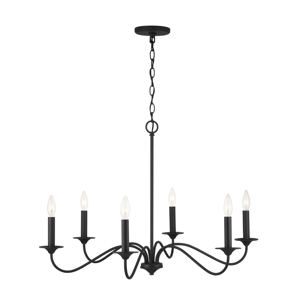 32" W x 22" H 6-Light Chandelier in Black Iron