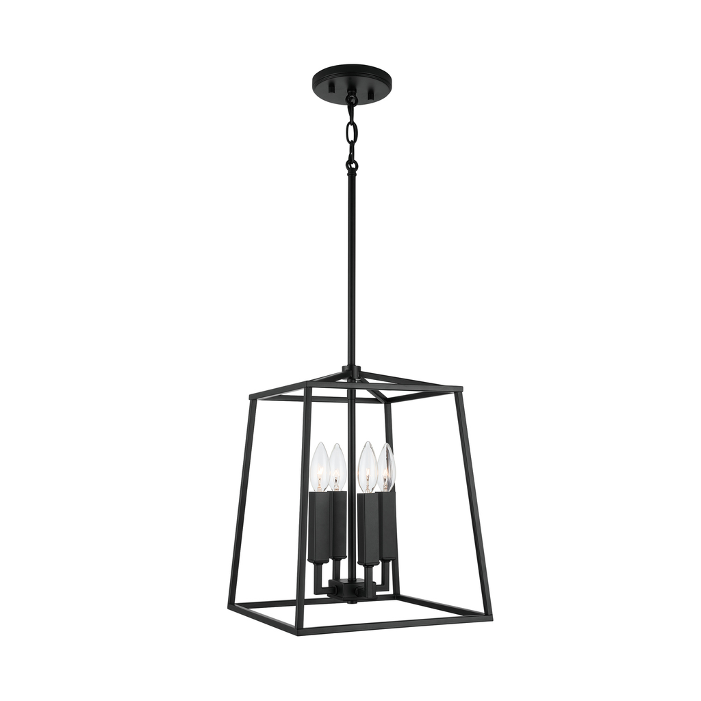 12" W x 15" H 4-Light Lantern Foyer Pendant in Matte Black