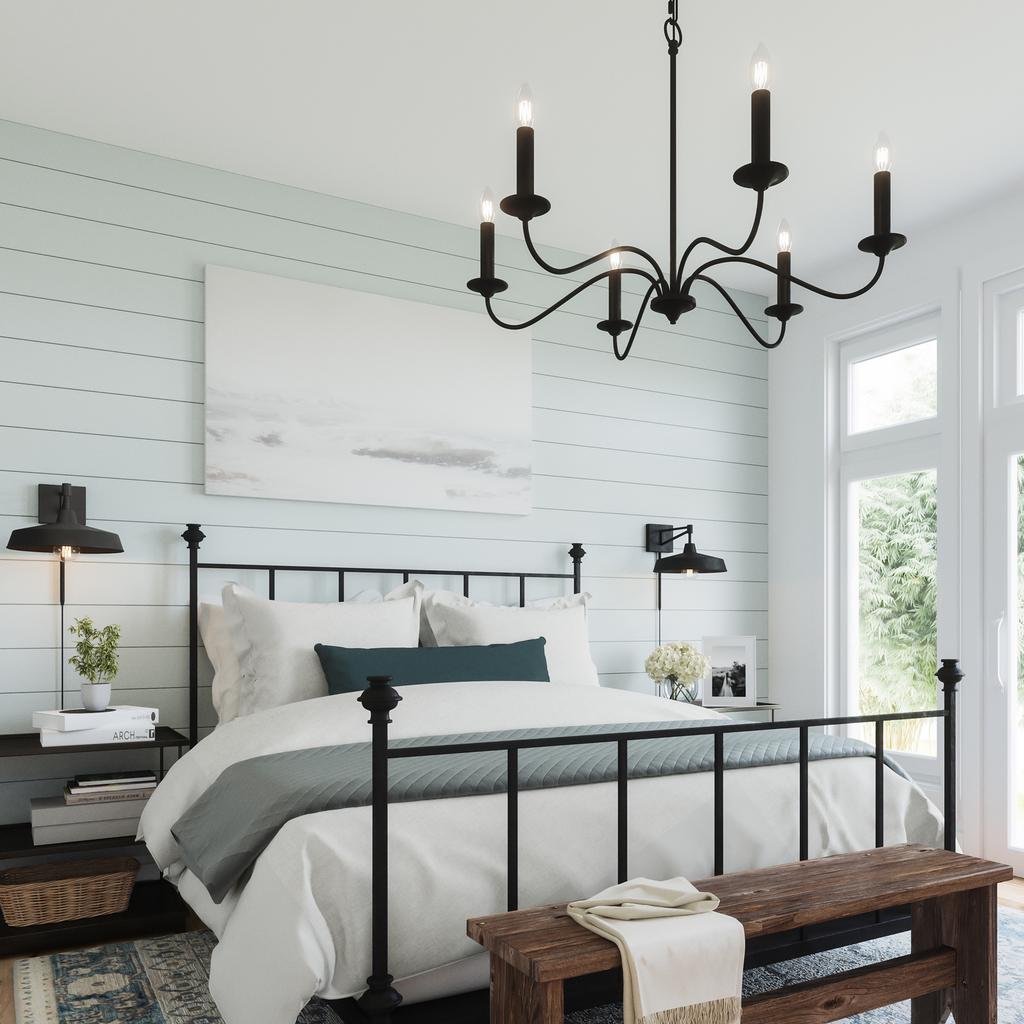 32" W x 22" H 6-Light Chandelier in Black Iron