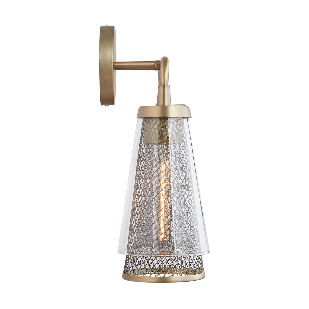 25" W x 14.5" H x 7" E 3-Light Vanity in Aged Brass with Mesh and Clear Glass Cone Shades