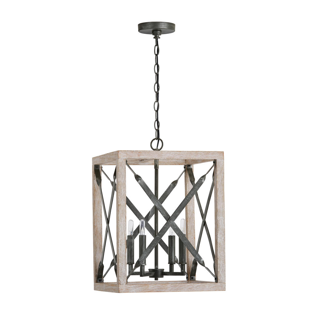 Product image for CAPLTF 340441WN 4 LIGHT PENDANT BRUSHED WHITE WASH AND NORDIC IRON4 60 WATT E12 CANDELABRA