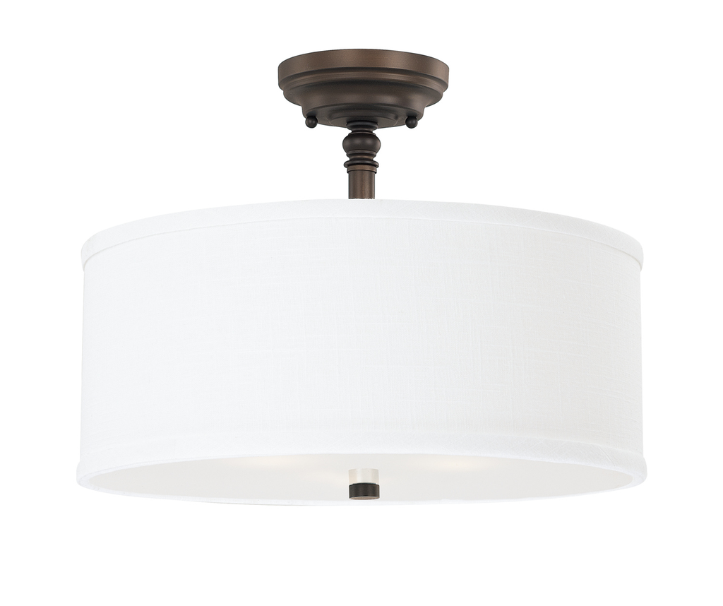 Product image for Loft 3 Light Semi-Flush Mount - Burnished Bronze w/ White Fabric Shade
