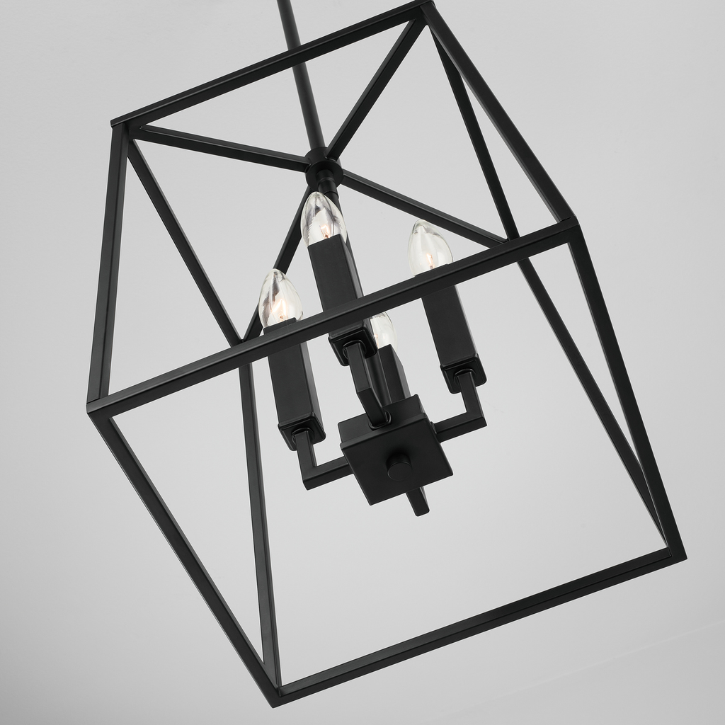 12" W x 15" H 4-Light Lantern Foyer Pendant in Matte Black