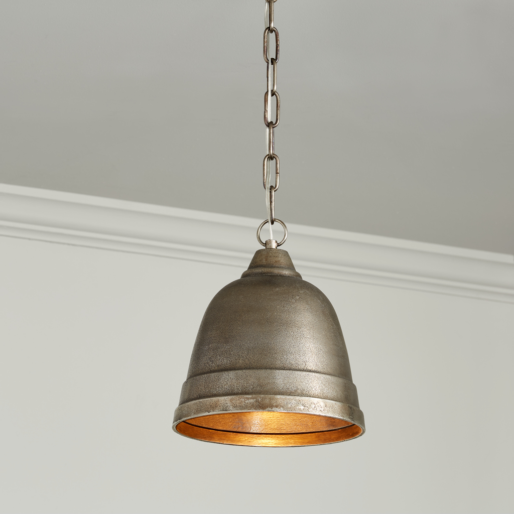 10" W x 11" H 1-Light Sand-Cast Bell Pendant in Oxidized Nickel