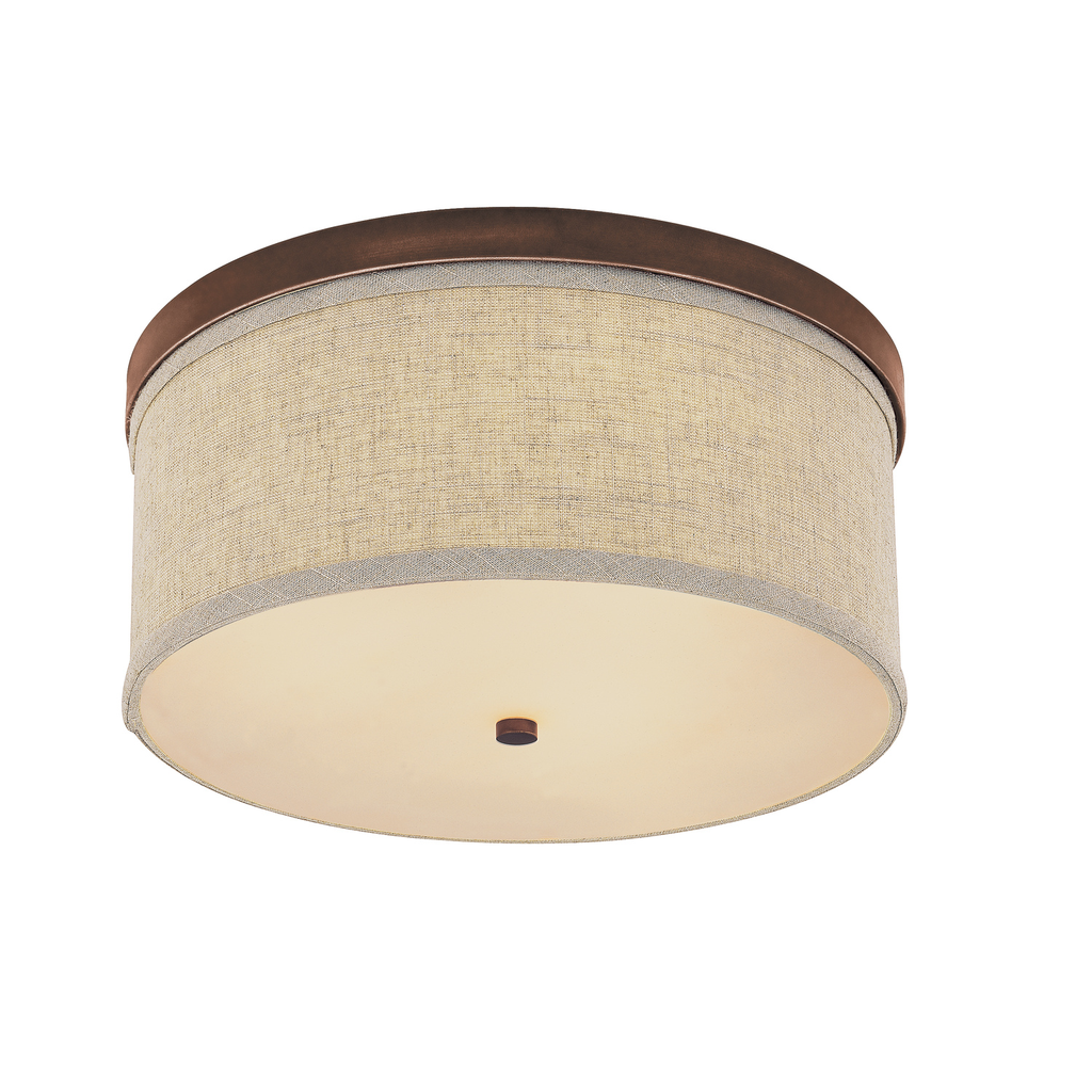 Mayer-DDS-16" W x 7" H 3-Light Flush Mount in Burnished Bronze - Tan Fabric Drum Shade with Diffuser-1