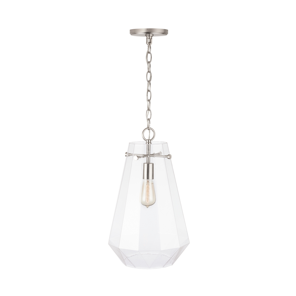11" W x 18.5" H 1-Light Clear Prismatic Glass Pendant in Brushed Nickel