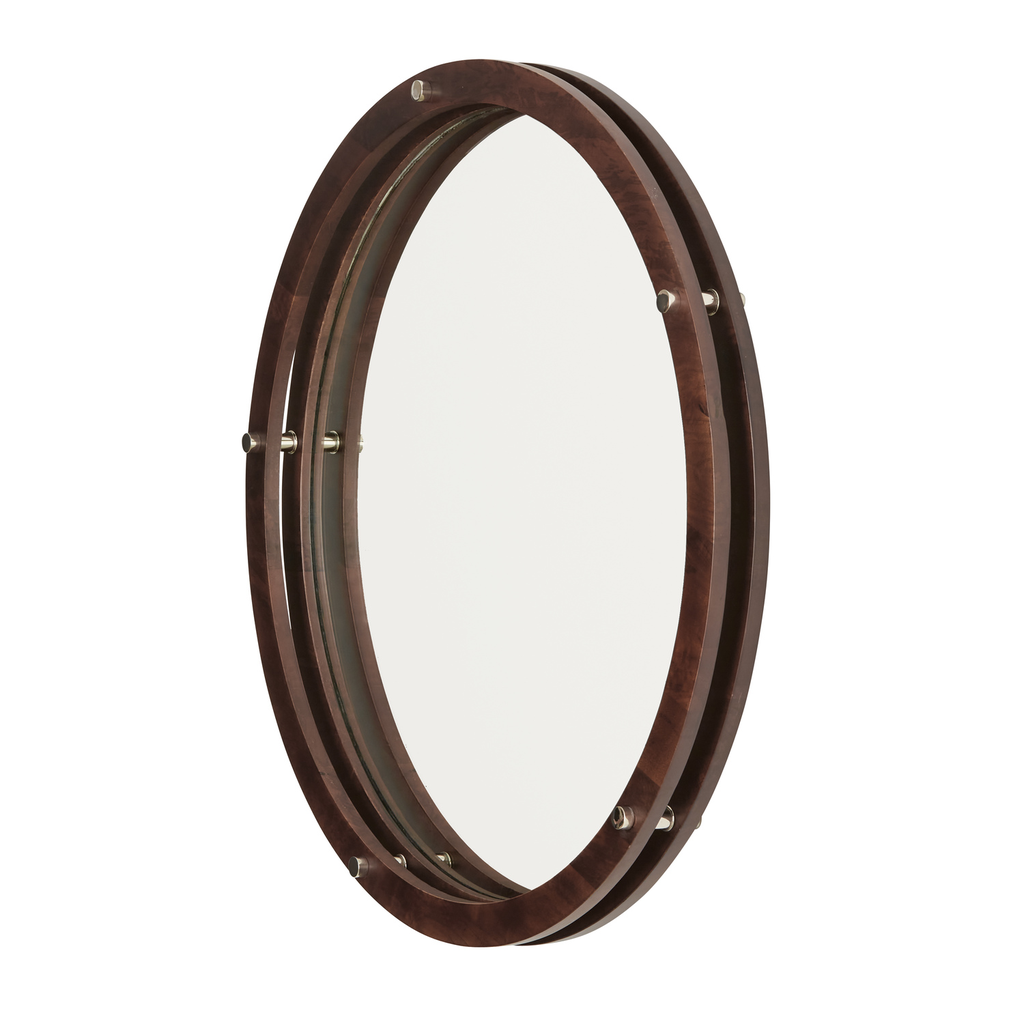 30" W x 30" H x 3" E Decorative Wooden Frame Mirror in Dark Wood and Polished Nickel
