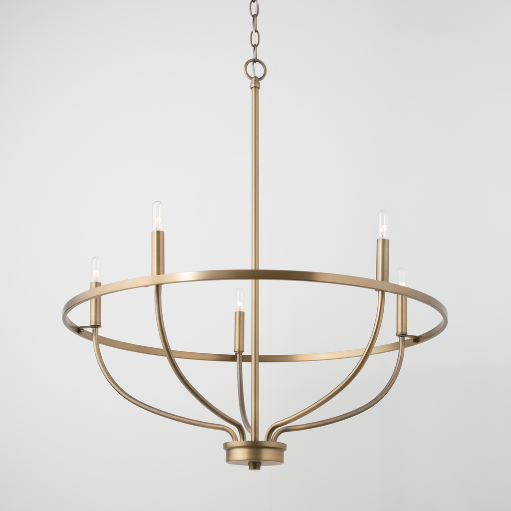 29" W x 33" H 5-Light Chandelier in Aged Brass