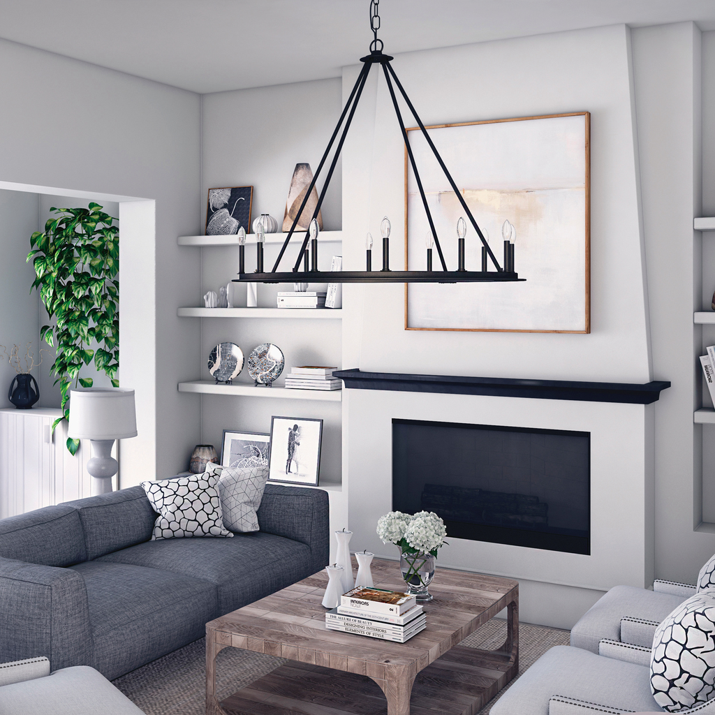 48" W x 41.5" H 12-Light Candle-Style Ring Chandelier in Black Iron