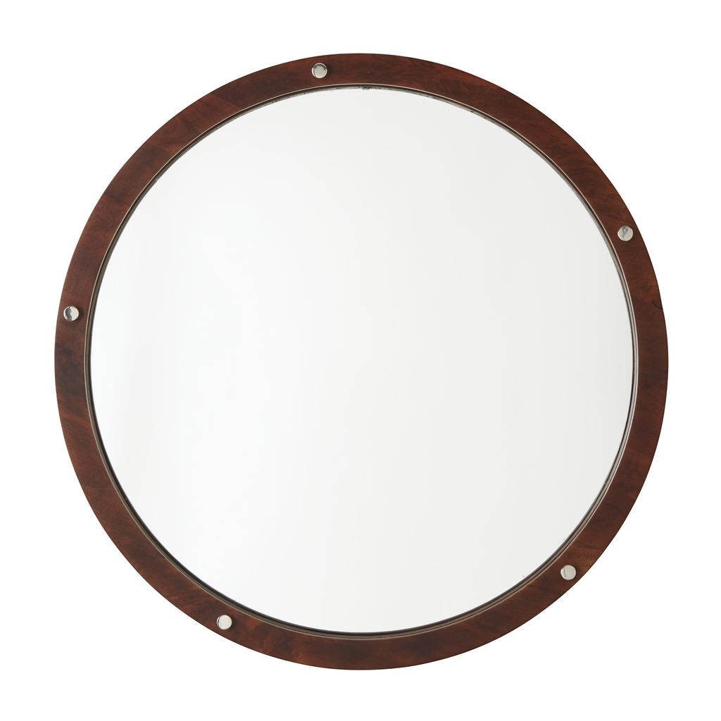 Product image for 30" Round Mirror - Dark Wood/Polished Nickel
