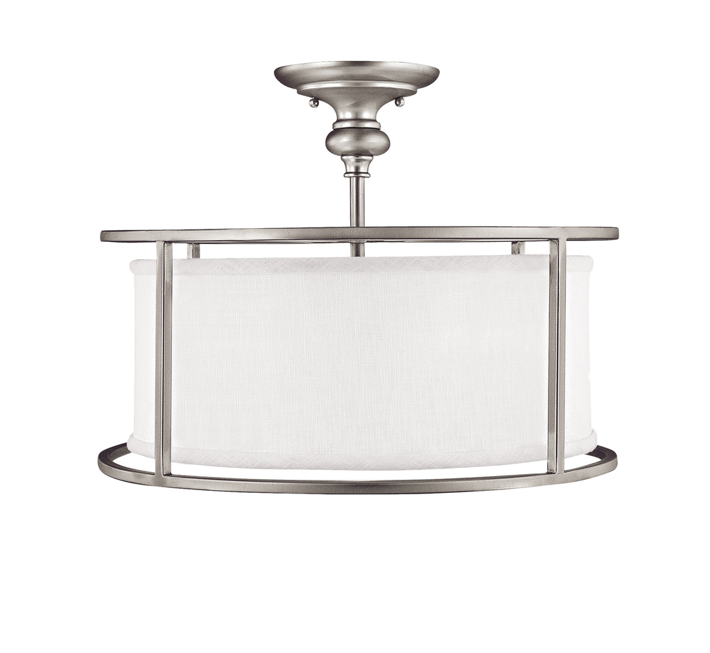 Product image for Midtown 3 Light Semi-Flush Mount - Matte Nickel w/ White Fabric Shade