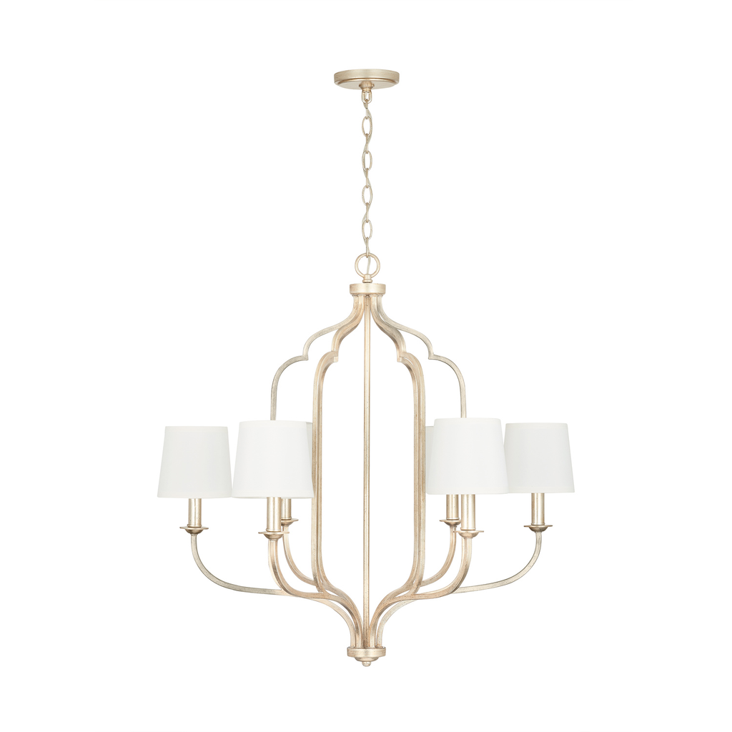 Mayer-DDS-31" W x 31" H 6-Light Chandelier in Winter Gold with White Fabric Shades-1
