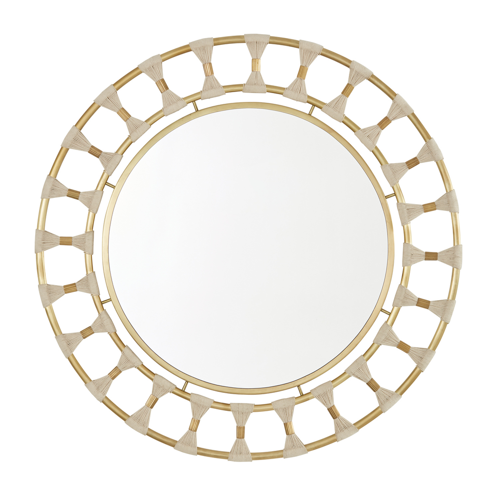 Product image for 34" Round Mirror - Bleached Natural Rope/Patinaed Brass