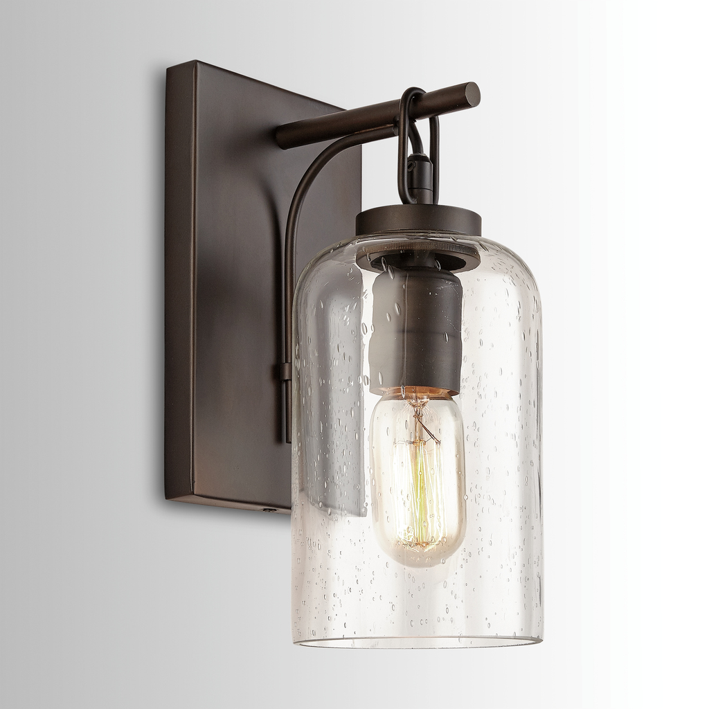 5" W x 11" H x 6" E 1-Light Clear Seeded Glass Sconce in Old Bronze