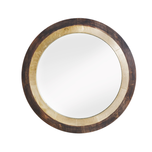 Product image for Round Decorative Wooden Mirror - Gray Washed Wood/Aluminum