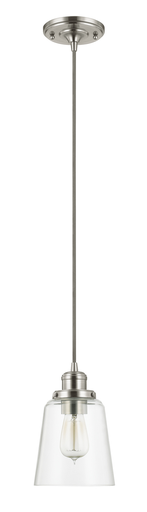 Mayer-DDS-6" W x 9" H 1-Light Pendant in Brushed Nickel with Clear Glass Shade and Braided Grey Cord-1