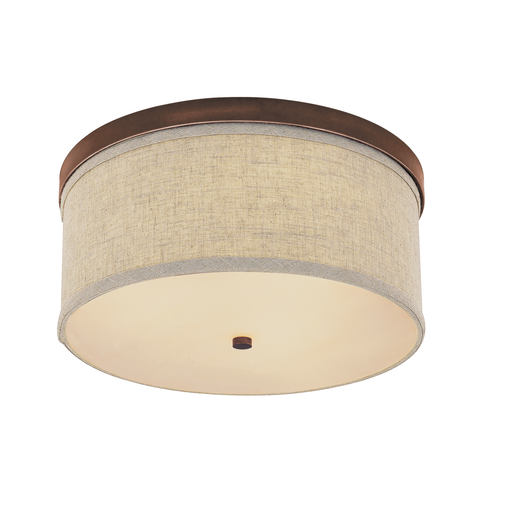Mayer-DDS-16" W x 7" H 3-Light Flush Mount in Burnished Bronze - Tan Fabric Drum Shade with Diffuser-1