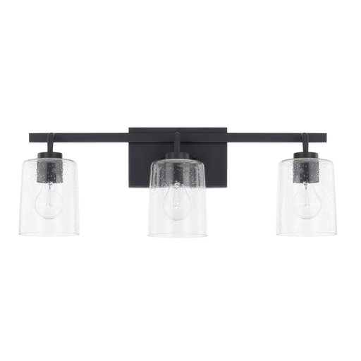 24.5" W x 9" H x 6" E 3-Light Clear Seeded Glass Vanity in Matte Black