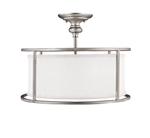 Product image for Midtown 3 Light Semi-Flush Mount - Matte Nickel w/ White Fabric Shade