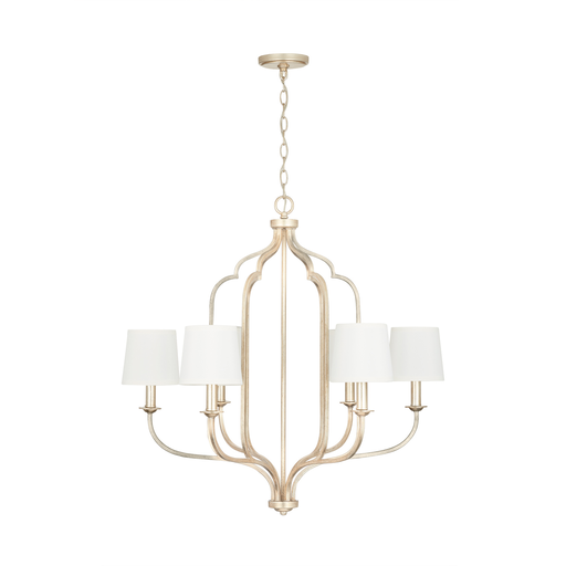 Mayer-DDS-31" W x 31" H 6-Light Chandelier in Winter Gold with White Fabric Shades-1