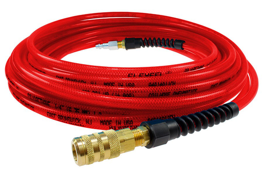 Flexeel Hose, 5/16" x 100', Strain Relief Fittings, Industrial Six Ball Coupler & Connector, Transparent Red