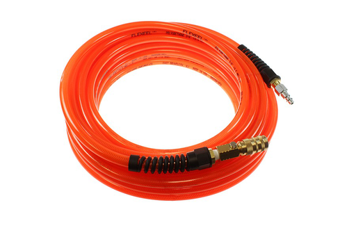Flexeel Hose, 1/4" x 100', Strain Relief Fittings, Industrial CoBlo & Connector, Transparent Orange
