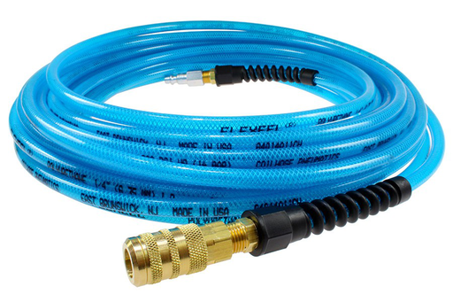 Flexeel Hose, 1/4" x 50', Strain Relief Fittings, Industrial Six Ball Coupler & Connector, Transparent Blue