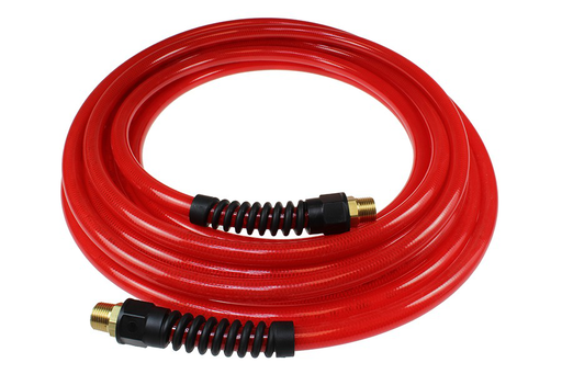 Flexeel Hose, 1/4" x 50', 1/4" MPT Reusable Strain Relief Fittings, Transparent Red
