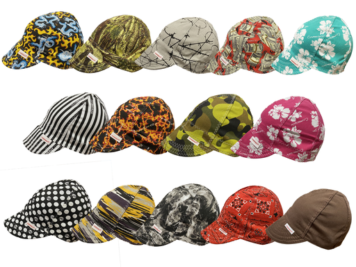 1000E Style 1000 Single Sided , Deep Round Crown, Super soft Brimmed, One Size Fits Most, Welders Cap in Assorted Comeaux Designs