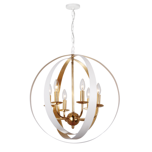 Product image for Luna 6 Light Chandelier - Matte White/Antique Gold