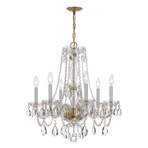 Product image for Traditional Crystal 6 Light Chandelier - Polished Brass w/ Swarovski Spectra Crystal