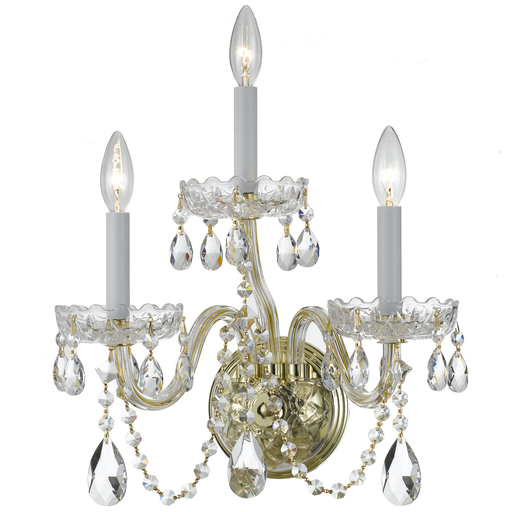 Product image for Traditional Crystal 3 Light Wall Sconce - Polished Brass w/ Swarovski Spectra Crystal